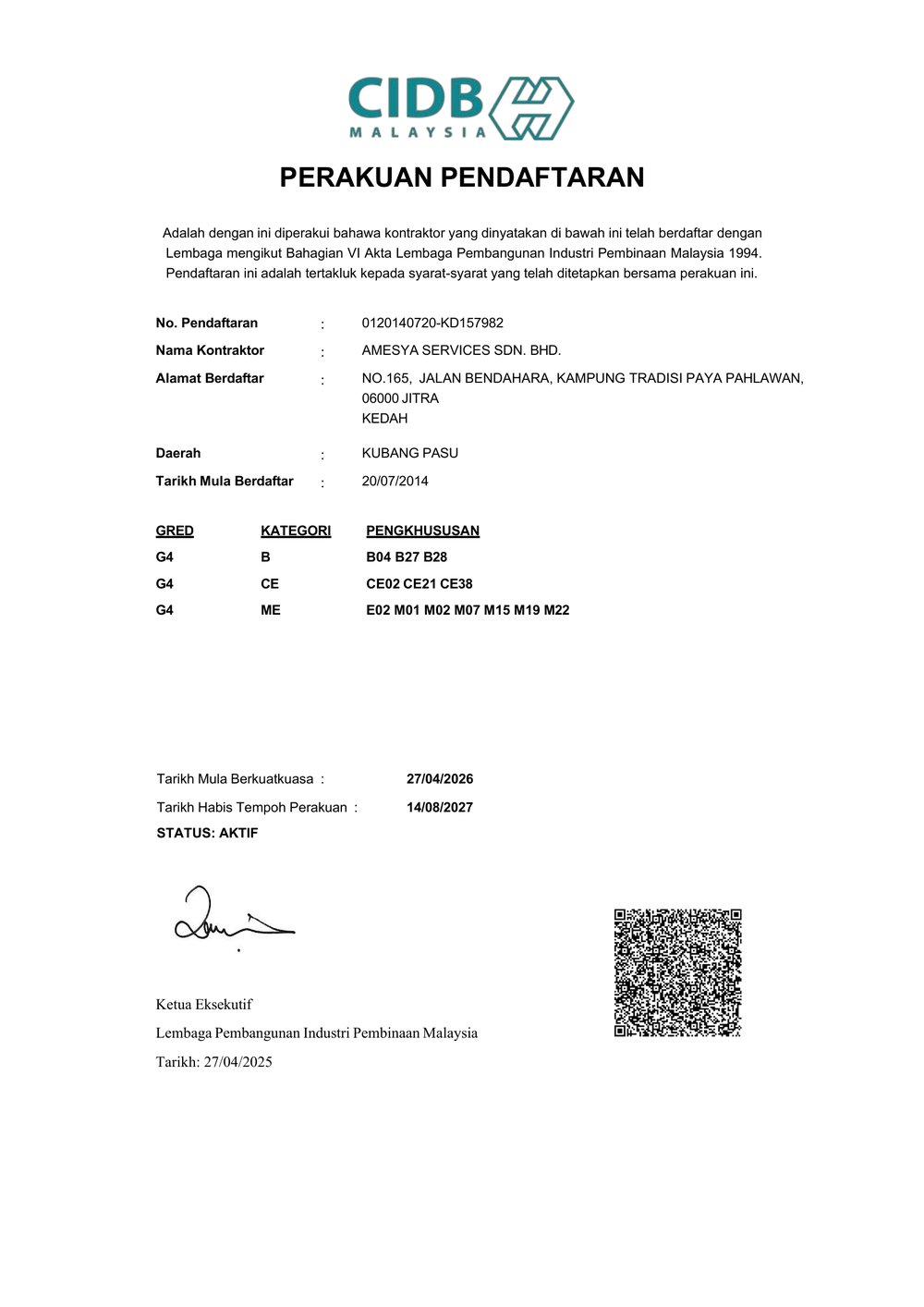 CIDB registration certificate